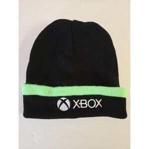 Xbox Beanie Hat Black With Green Accents Embroidered Logo Knit  Good Condition